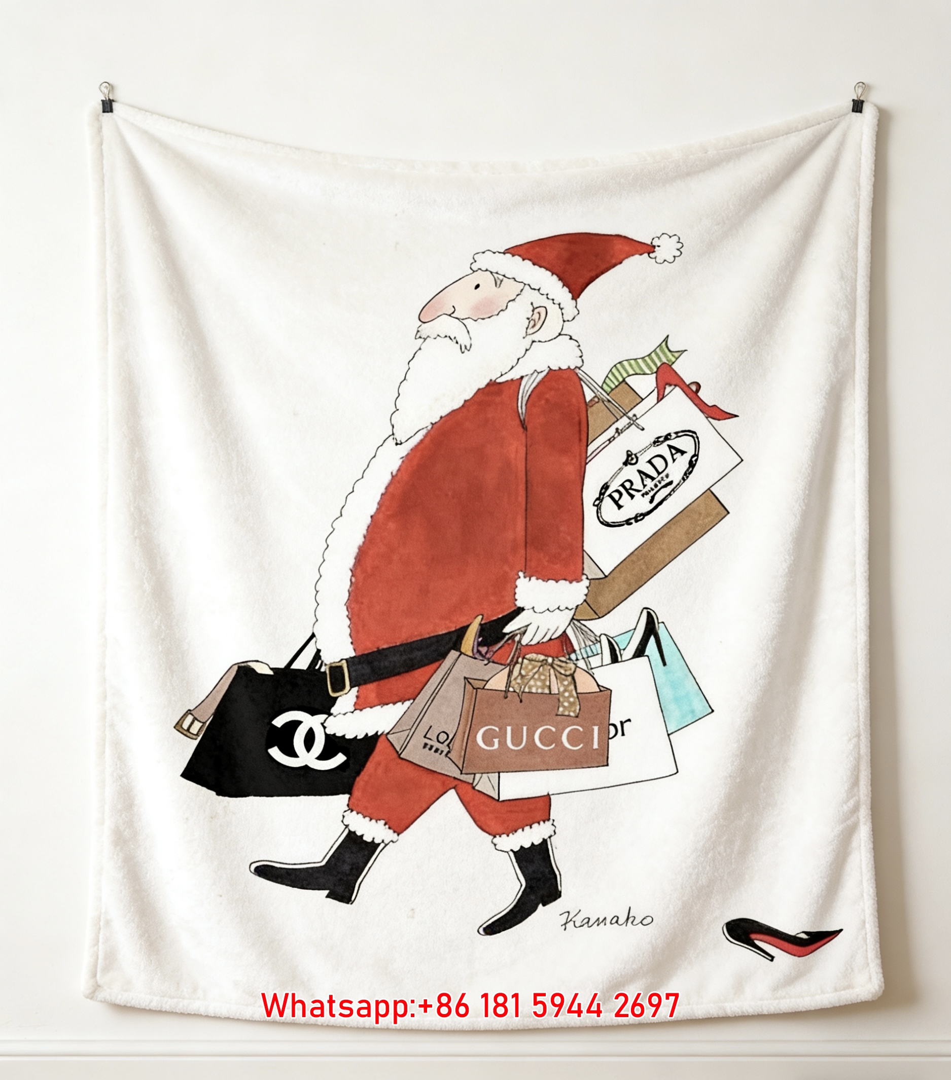 Chanel Santa Claus Luxury Shopping Bag Flannel Sofa Throw Blanket IMG_6811